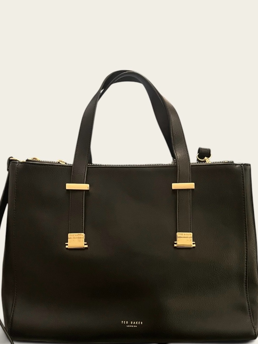 Ted Baker Black Leather Satchel with Gold Hardware